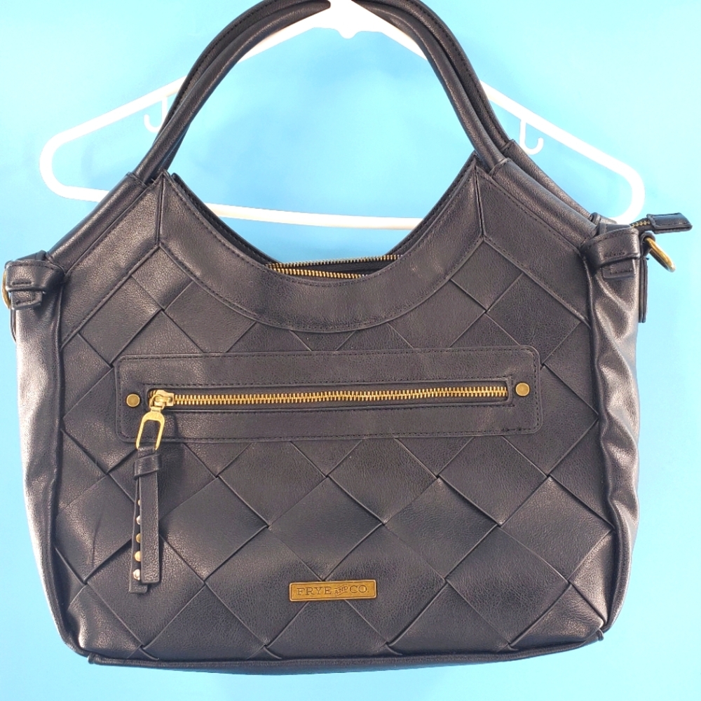Frye & Co vegan leather woven shoulder bag
